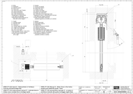 KR60 (P1120) Actionnement manuel G - motorisé dans le linteau creux coulisse fixe à montage rapide