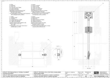 EC80 (P1185) Actionnement motorisé dans le linteau creux coulisse intérieure simple en plastique