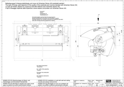 NGM20 (P2123) Montage en façade avec appui mural appui au plafond et auvent actionnement manuel