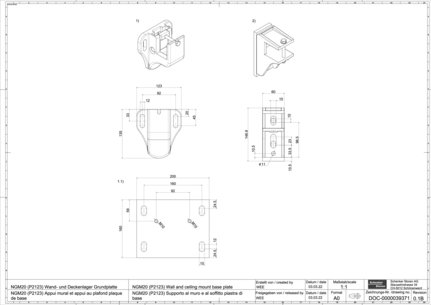 NGM20 (P2123) Appui mural et appui au plafond plaque de base