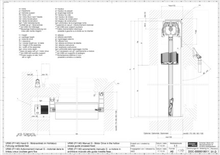 VR90 (P1140) Actionnement manuel G - motorisé dans le linteau creux coulisse garni fixe