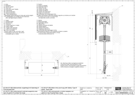EC100 (P1180) Actionnement motorisé suspendu avec type de galerie 8 coulisse fixe large