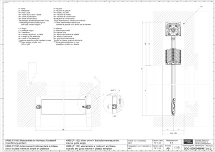 KR80 (P1160) Actionnement motorisé dans le linteau creux coulisse intérieure simple en plastique