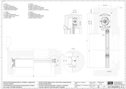 VS150 (P2160) Actionnement motorisé dans le linteau creux palier coulisses abaissées